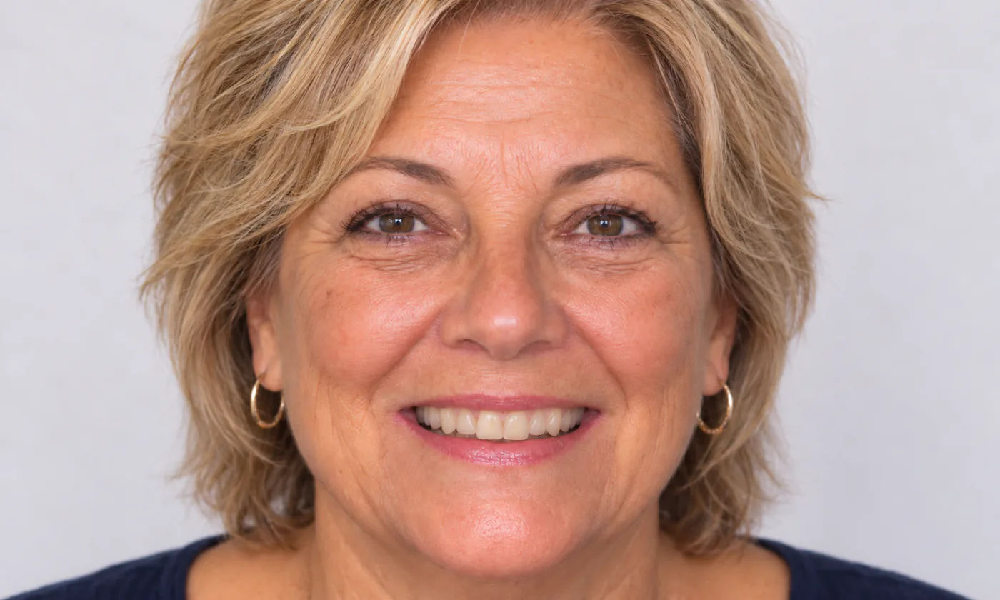 Portrait of a smiling woman, dental implants simulation, after